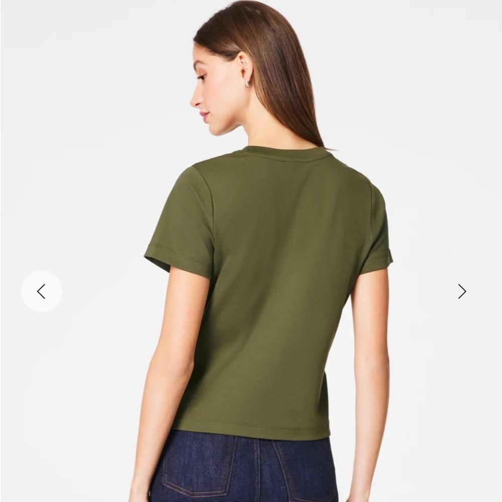 Spanx Cotton Crewneck Tee Olive Green - Picture 2 of 5